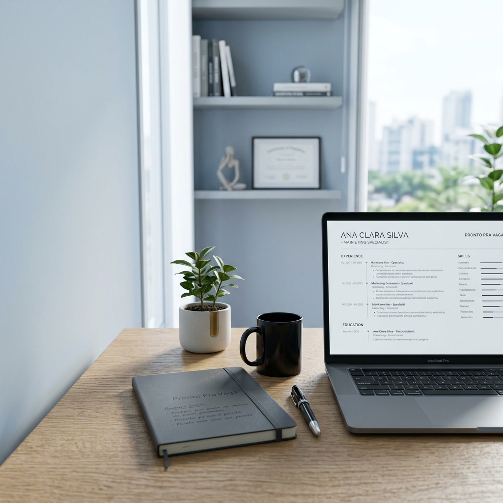 Ambiente profissional e currículo preparado para vagas